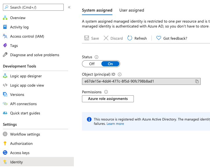 System Assigned managed identity in the Logic App